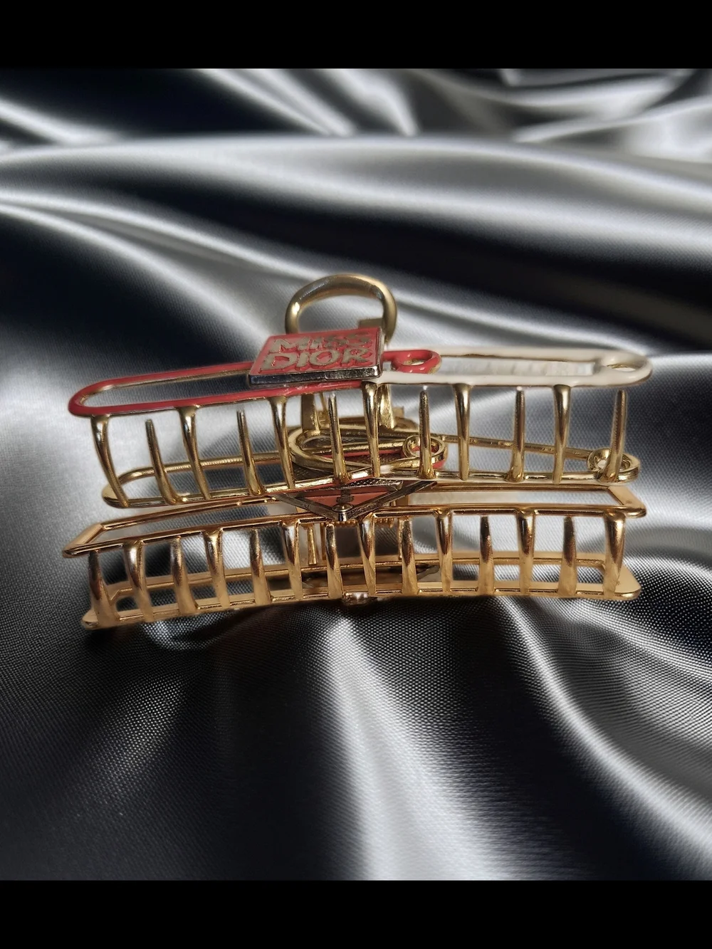 Dior Pink & Gold Hair Clip w/ Prada Logo Clip. Metal Hair Claws For Tight Hold